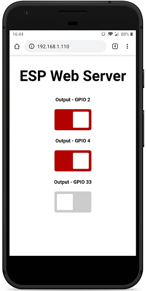 ESP32 асинхронный веб-сервер управление выходами -- мобильная адаптивная веб-страница