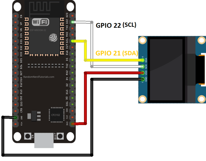 Схема подключения ESP32 к OLED-дисплею SSD1306