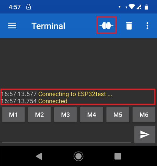 Приложение Serial Bluetooth Terminal -- подключено к ESP32