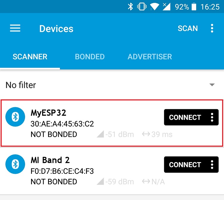 ESP32 BLE-сервер найден в nRF Connect