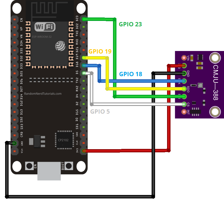 Схема подключения ESP32 BMP388 через SPI