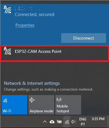 Подключение к точке доступа ESP32-CAM с компьютера