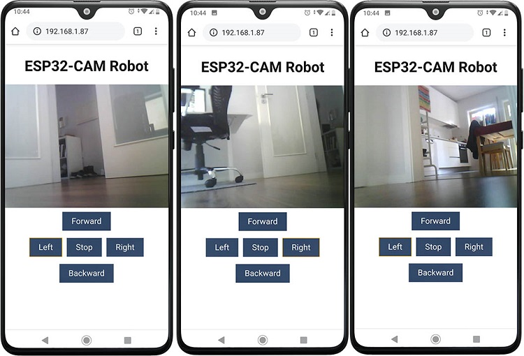 ESP32-CAM робот-машинка веб-сервер демонстрация на смартфоне