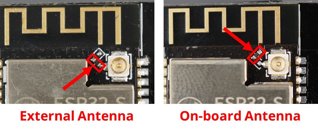 ESP32-CAM — расположение резистора для внешней и встроенной антенны