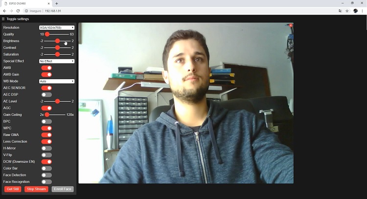 Настройки камеры OV2640 ESP32-CAM AI Thinker
