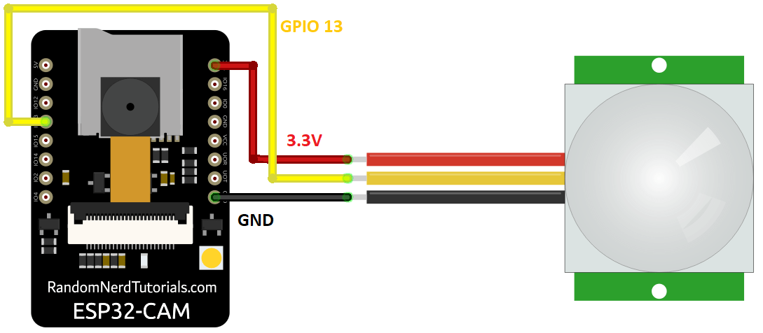 ESP32-CAM с датчиком движения - схема подключения