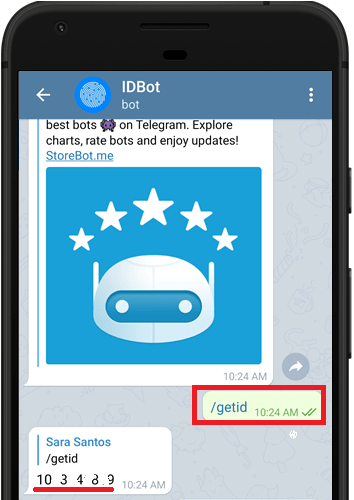 Получение Chat ID через IDBot командой getid