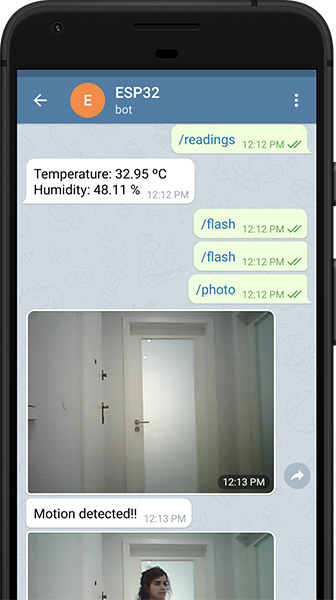 Управление ESP32-CAM через Telegram: демонстрация фото, управления выходами, показаний датчиков и уведомлений о движении