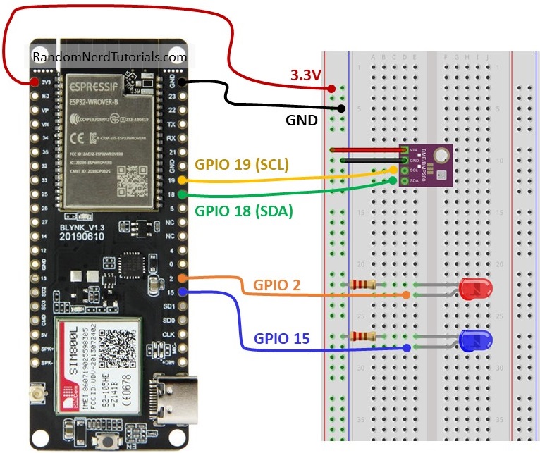 Схема подключения TTGO T-Call ESP32 SIM800L с датчиком BME280 и выходами