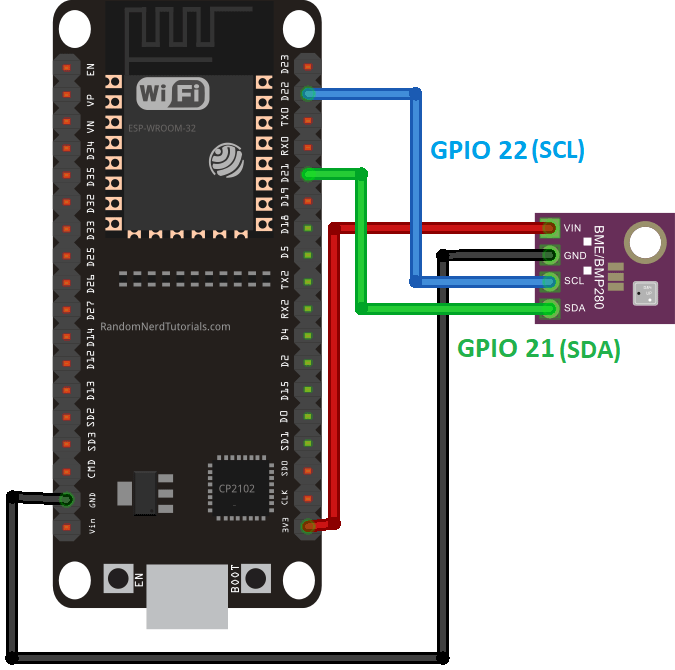 Схема подключения ESP32 с датчиком BME280