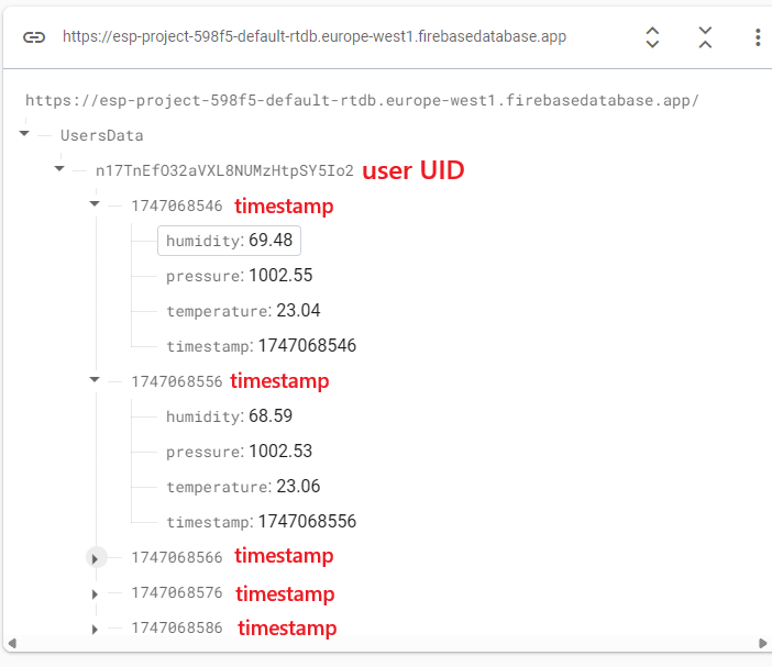 Логирование данных Firebase Realtime Database