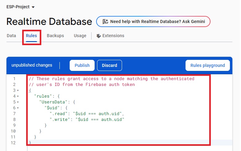Настройка правил Firebase Realtime Database