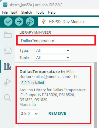 Установка библиотеки DallasTemperature в Arduino IDE