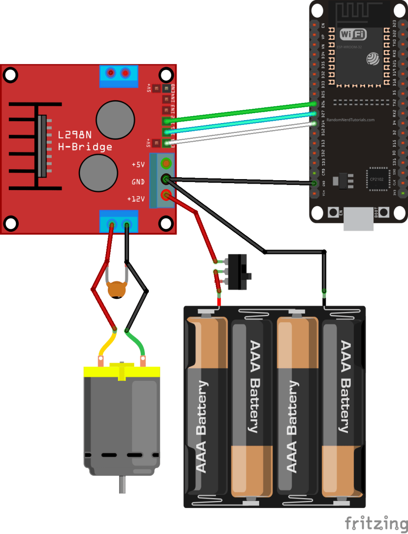 Схема подключения двигателя постоянного тока к ESP32 через L298N