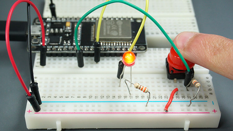 ESP32 кнопка нажата - светодиод включён