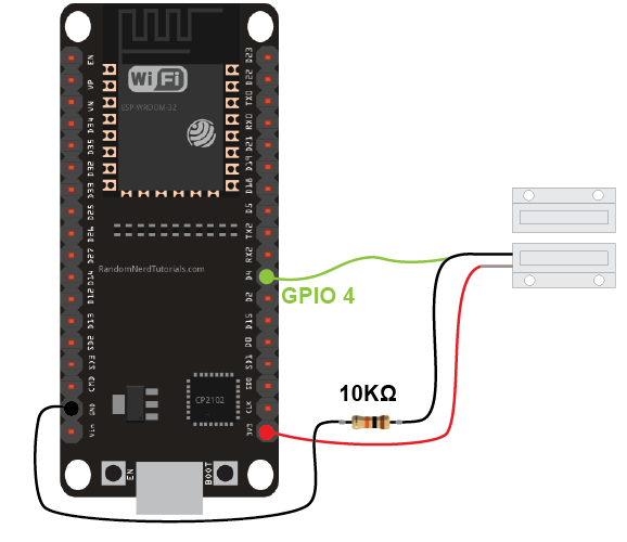 Схема подключения ESP32 с герконовым переключателем