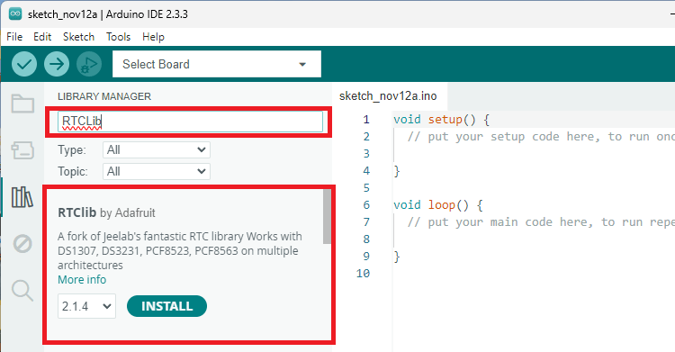 Arduino IDE -- установка библиотеки RTCLib