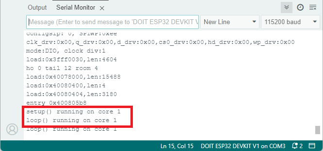 ESP32 определение ядра, на котором выполняется код -- Монитор порта