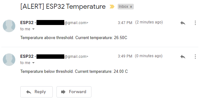 ESP32 оповещение по Email о достижении порогового значения температуры выше и ниже