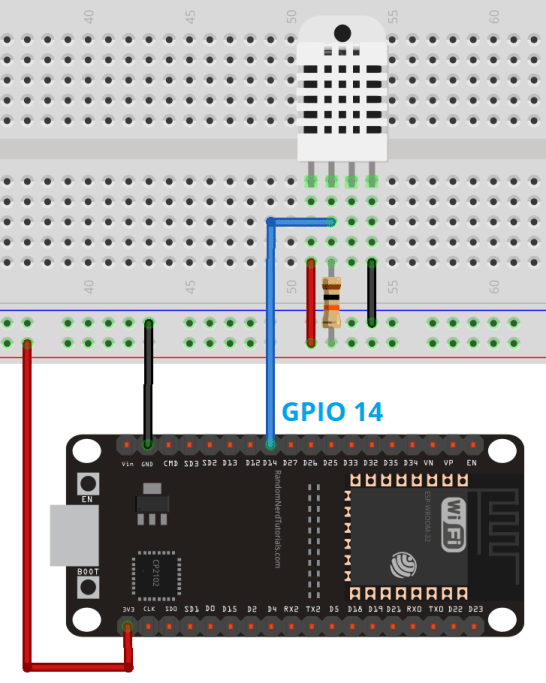 Схема подключения ESP32 с DHT11/DHT22