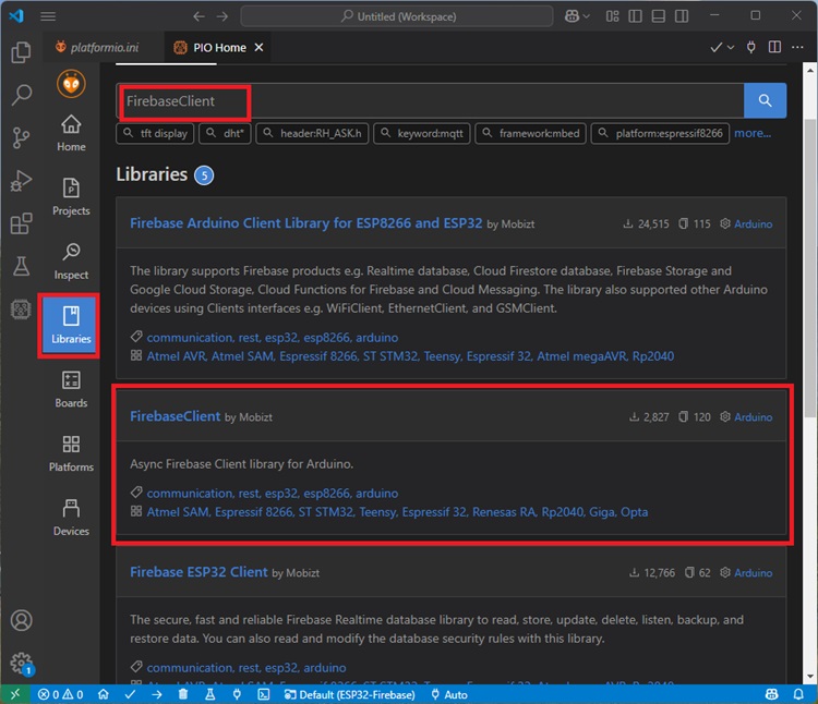 Установка библиотеки FirebaseClient VS Code