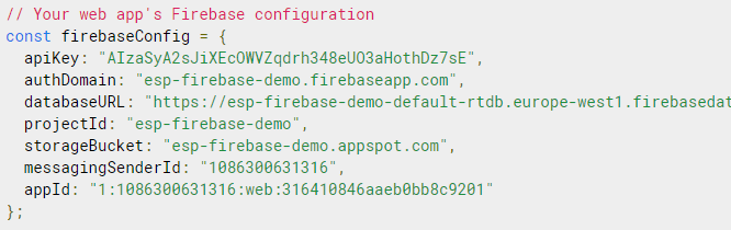 firebaseConfig object configuration copy save