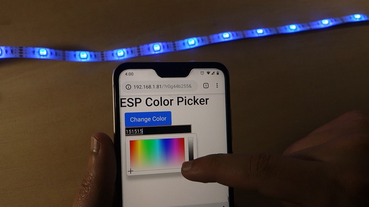 Демонстрация ESP32/ESP8266 5В RGB светодиодная лента -- веб-сервер с выбором цвета