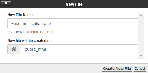 PHP создание нового файла email notification