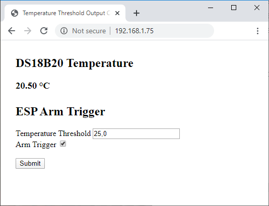 Веб-сервер ESP32/ESP8266 с пороговым значением температуры для автоматического управления выходом