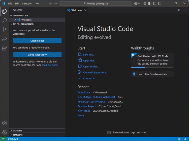 Экран приветствия VS Code