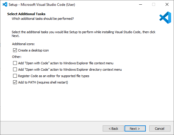 Мастер установки Microsoft Visual Studio Code — шаг 2