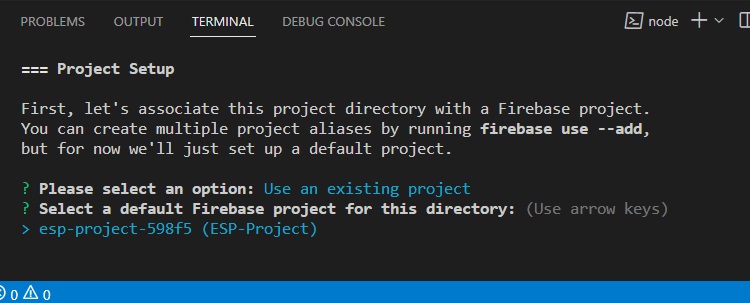 Выбор проекта Firebase в CLI VS Code
