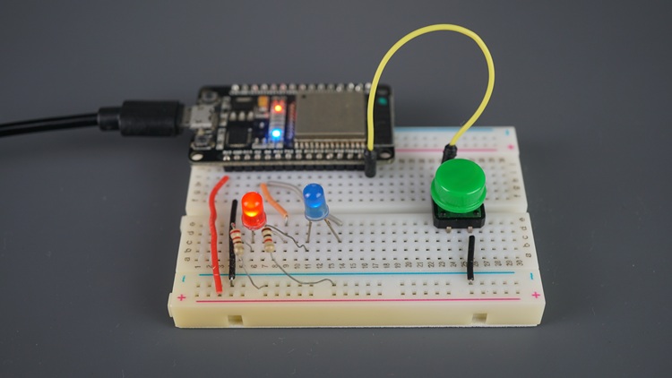 ESP32 с одной кнопкой и двумя светодиодами - пример для демонстрации бинарных семафоров