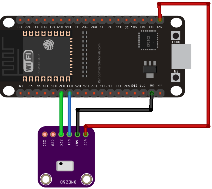 ESP32 с BME280 на других пинах I2C, схема подключения
