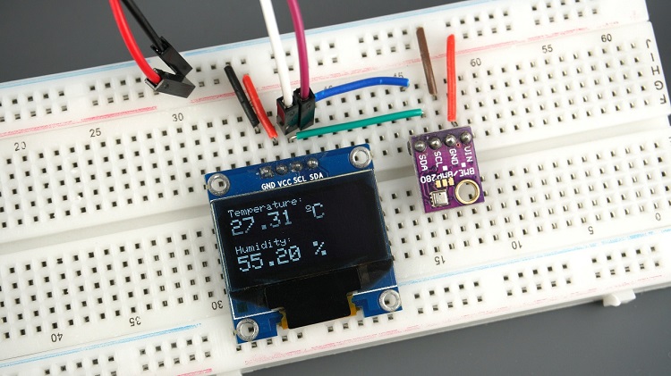 Отображение показаний BME280 на I2C OLED дисплее -- два периферийных устройства I2C на одной шине