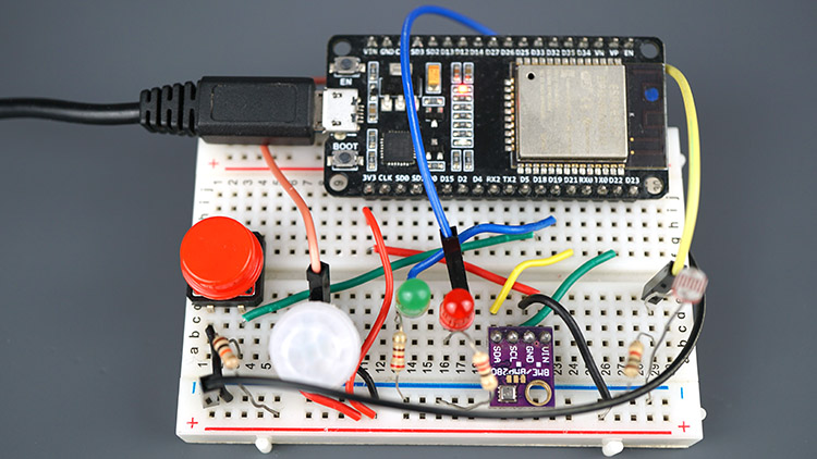 Схема IoT-платы ESP32 на макетной плате