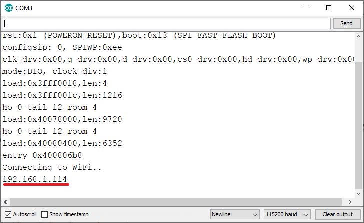 IP-адрес ESP32 в Serial Monitor Arduino IDE
