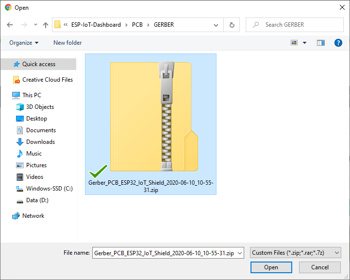 PCBWay заказ PCB -- импорт zip-файла с Gerber-файлами