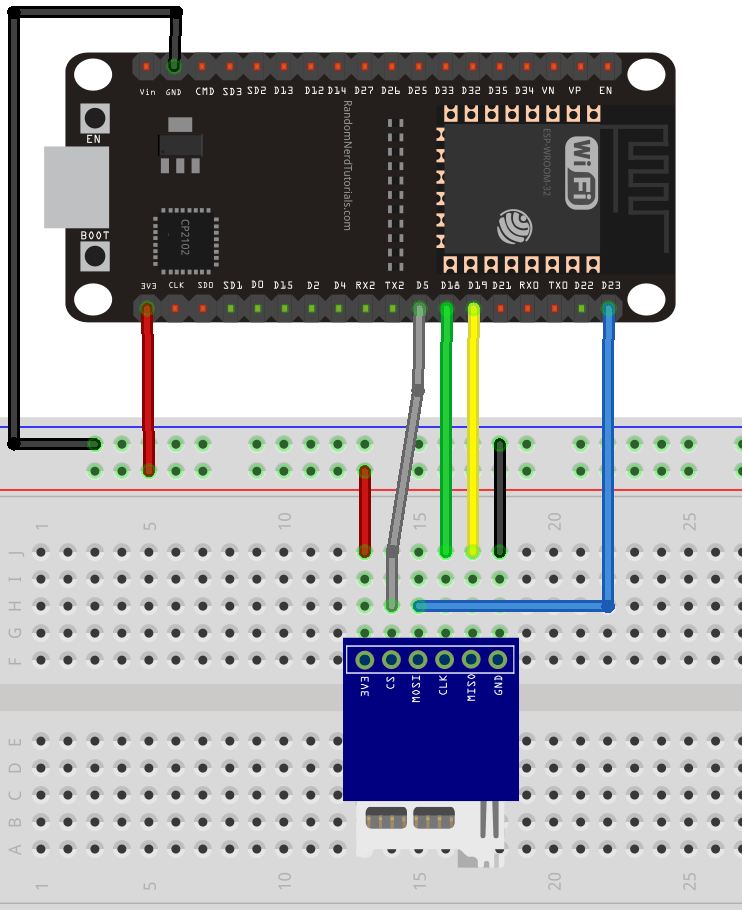 Схема подключения модуля microSD-карты к ESP32