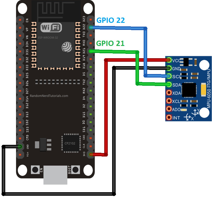 Схема подключения MPU-6050 к ESP32