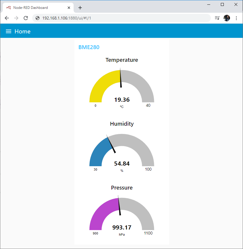ESP32 MQTT публикация температуры влажности давления Node-RED Dashboard