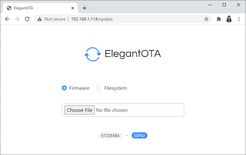 Async ElegantOTA страница обновления