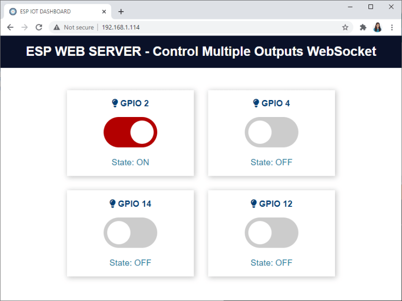 Управление множеством выходов ESP32 ESP8266 WebSocket веб-сервер