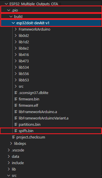 Директория файла SPIFFS Bin VS Code + PlatformIO ESP32