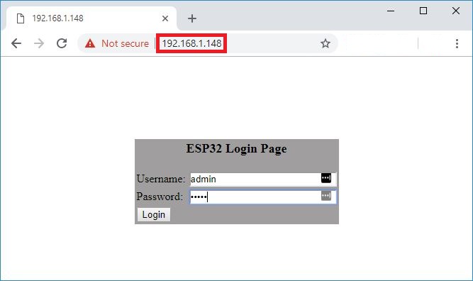 Страница входа ESP32 OTA Web Updater