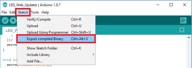 Экспорт бинарного файла в Arduino IDE