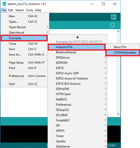 OTA Web Updater пример в Arduino IDE