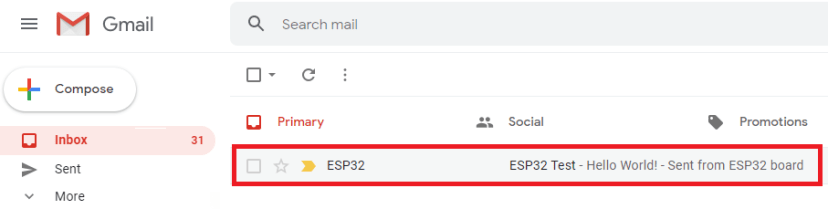 ESP32 SMTP-сервер — получение тестового письма