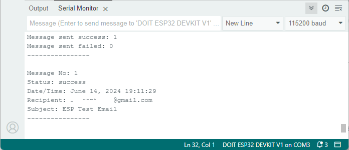 ESP отправка электронной почты через SMTP-сервер — Serial Monitor