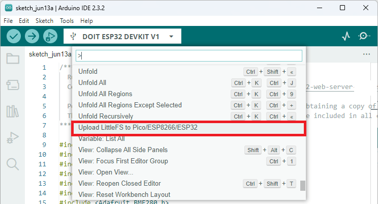 Загрузка LittleFS в ESP32 через Arduino IDE